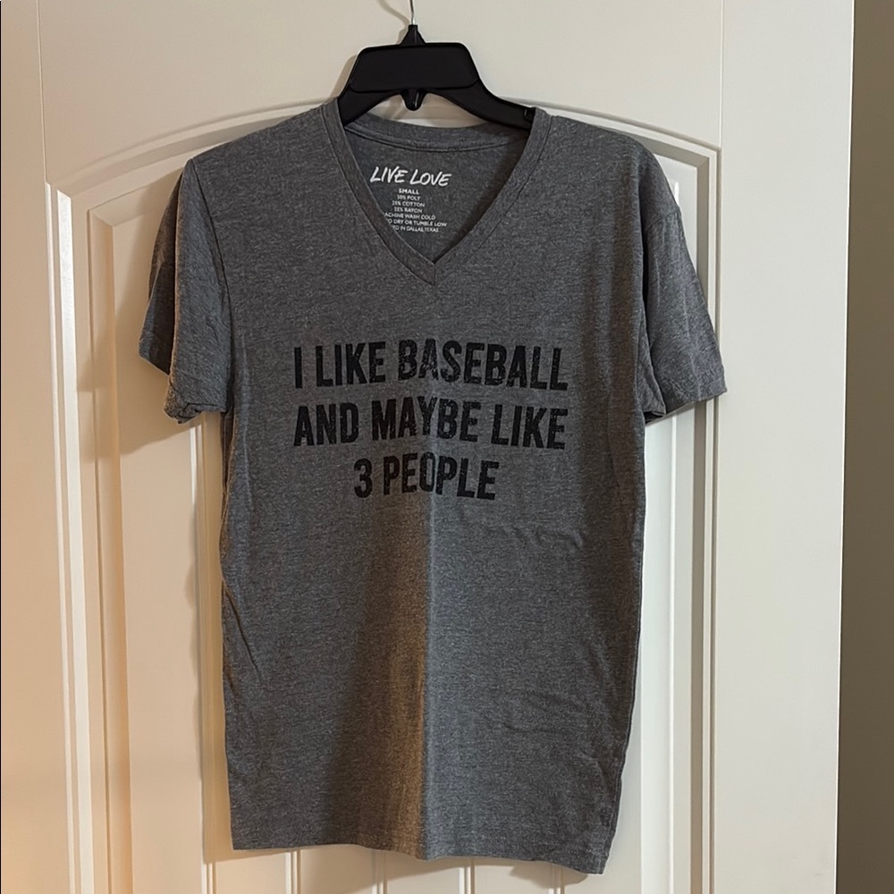 Gray Baseball Graphic V-Neck T-Shirt
